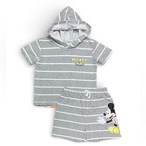 DISNEY Mickey & Friends Hooded Striped 2-Piece Short Set Toddler Boy’s size 3T
